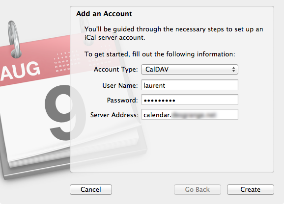 Add CalDAV account in iCal