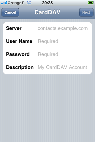 Add CardDAV account on iPhone